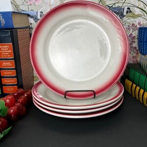Homer Laughlin Best China Red Airbrush Rim 8.75" Dinner Plates Set of 4 USA